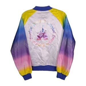 NWT Disneyland White Rainbow Graphic Bomber Jacket Women's Large Disney Parks